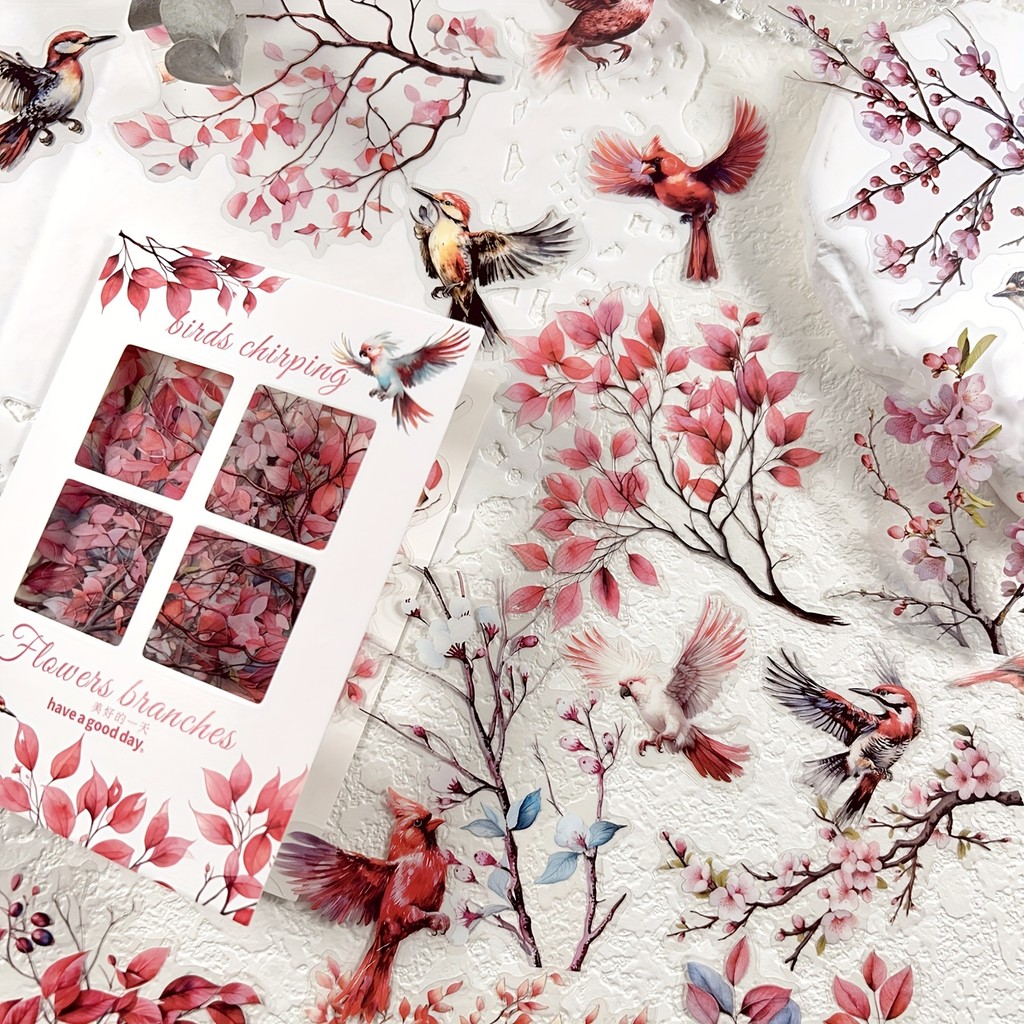 

20 pcs Flower Branch Bird Stickers Adhesive DIY Scrapbooking Diary Collage Stationery Junk Journal Photo Album Decor Stickers