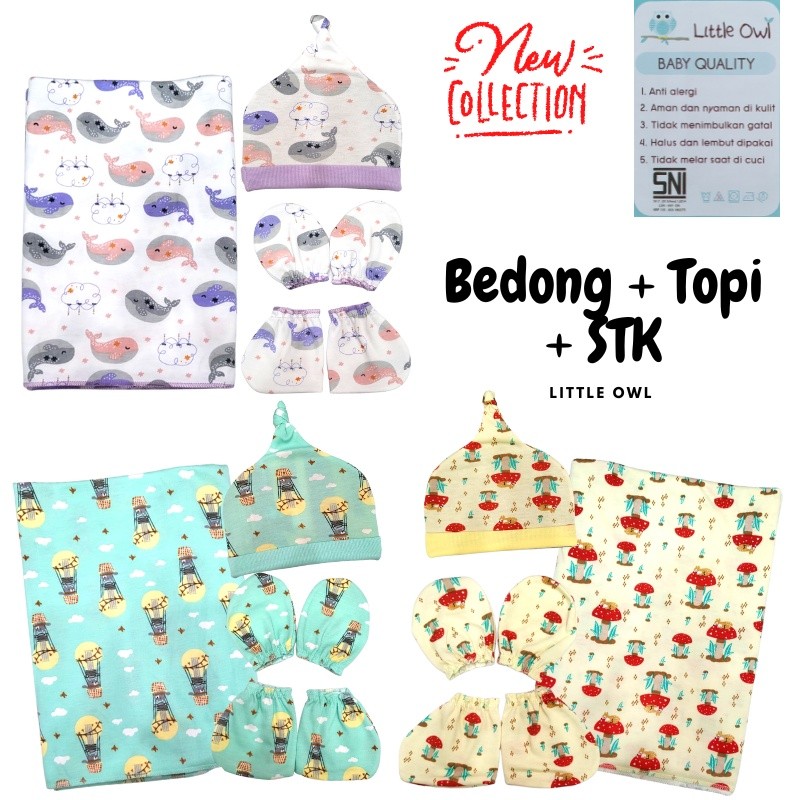 SET Bedong Bayi Topi STK Kaos LITTLE OWL 3pcs SNI