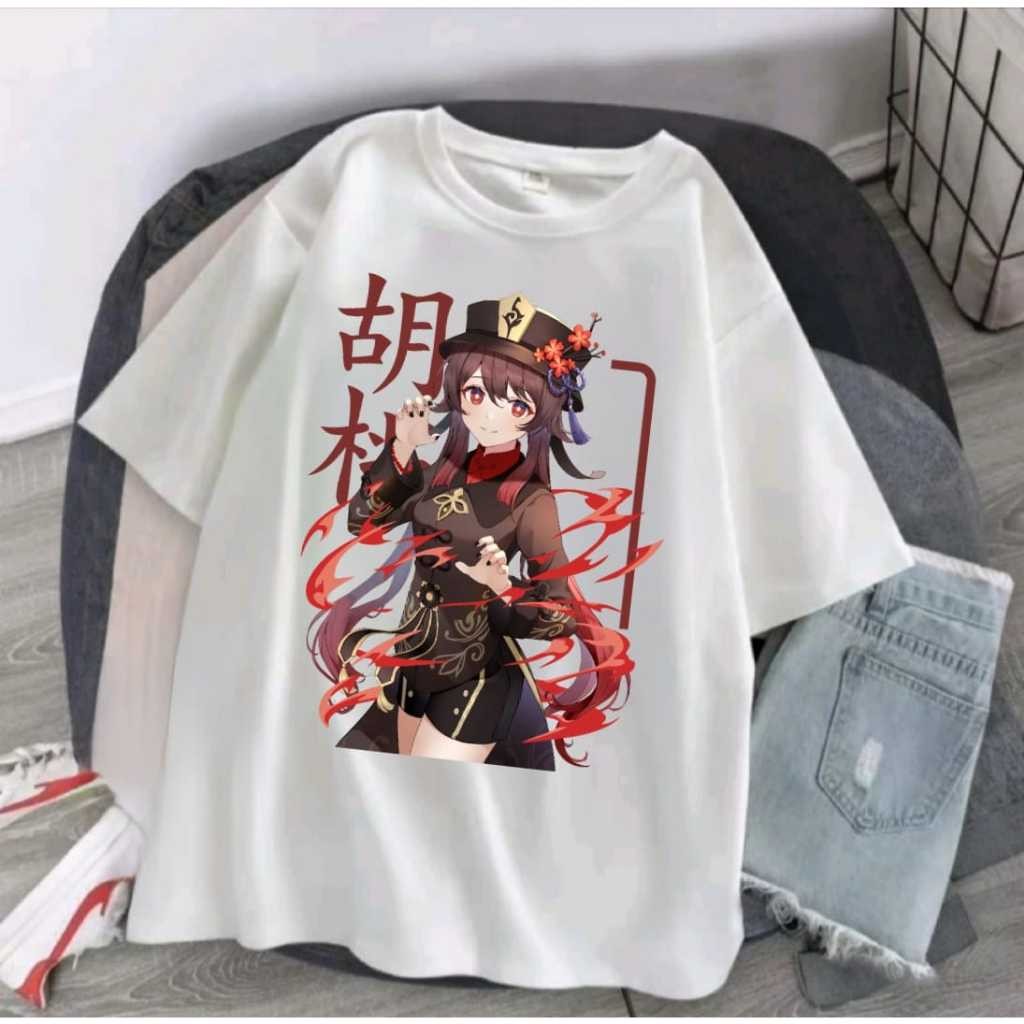 TERMURAH NEW TRENDY || Kaos ANIME Dakimakura Genshin Impact: Hutao/Kaos Unisex Katun Combed 30s Baru