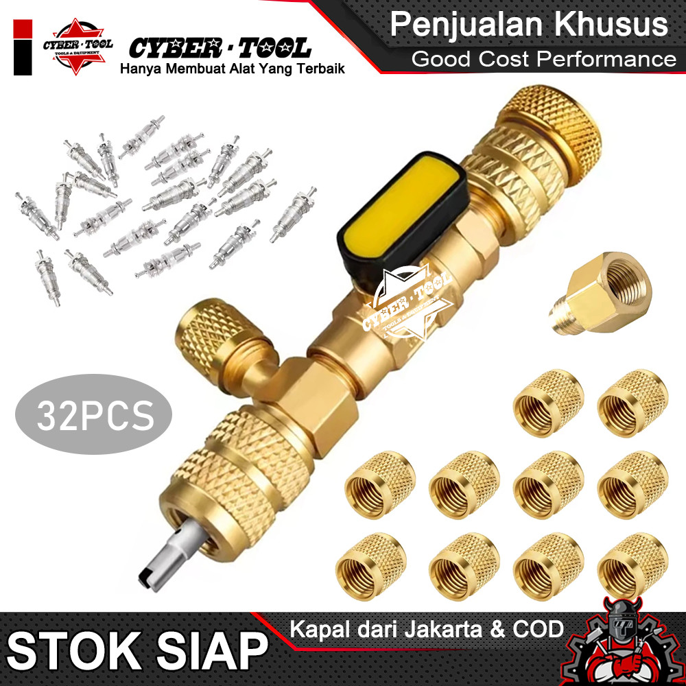 Valve Core Remover Kit 32 Pcs – Alat Perbaikan Jalur AC Freon R22 R410 R134 1/4 & 5/16 SAE