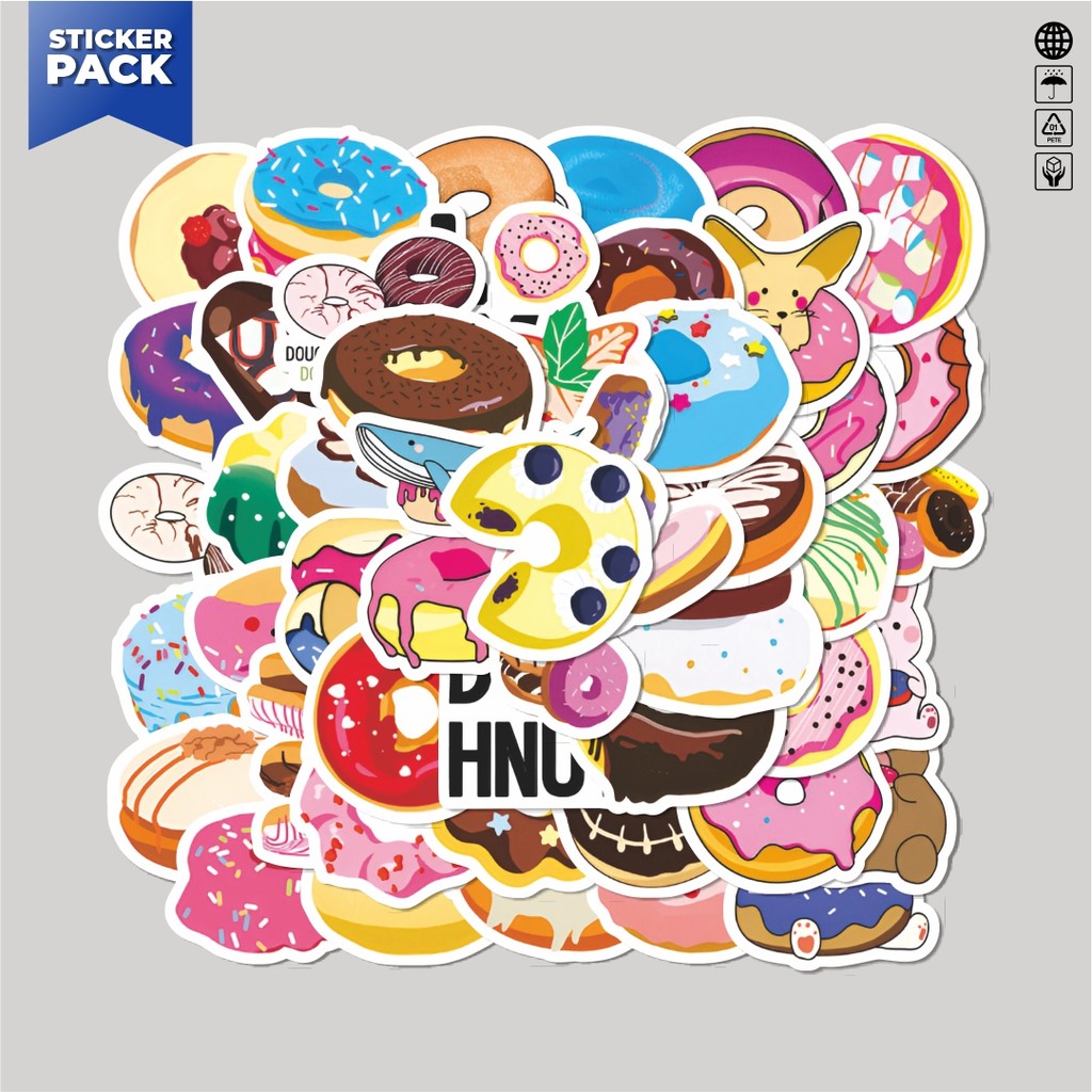 

[100PCS]Stiker Pack Stiker Creative Funny Doughnut [Donat Lucu Kreatif] Aesthetic Vinyl Anti Air Dekorasi Sticker Laptop Buku Journal Koper Helm Casing HP Gitar Helm Skateboard