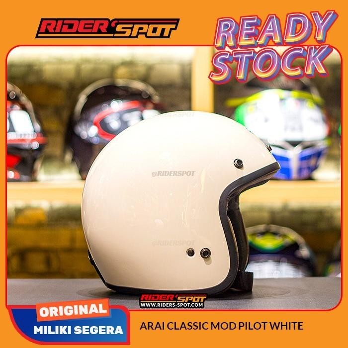 Helm Motor ARAI Classic Mod Pilot White Open Face Helmet Retro Ori