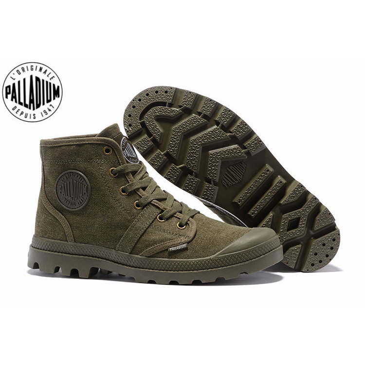 PALLADIUM Pampa Hi 52352 Army Green Sneakers Comfortable High Quality Ankle Boots Lace Up Canvas Men