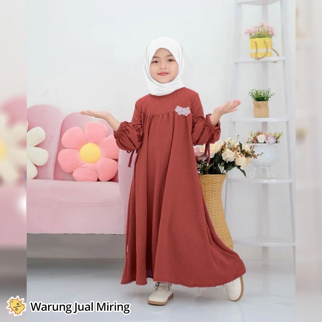 Setelan Gamis & Hijab Anak Sakura 2-12 Tahun Crinkle Airflow Set Jilbab Kerudung Baju Muslim Perempu