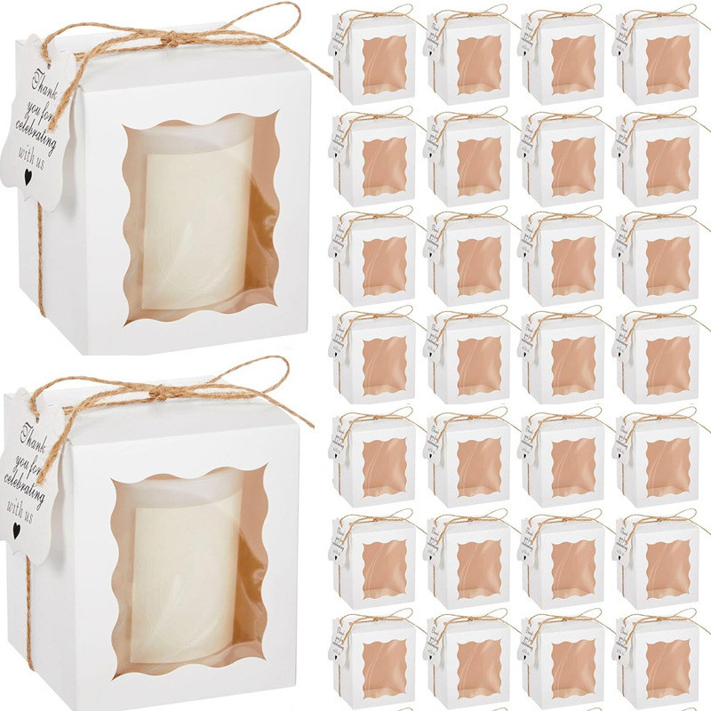 

10/20Pcs Kraft Paper Candle Gift Boxes With Clear Window Packaging Supplies With Tags And Twine For Wedding Birthday Party Jewel