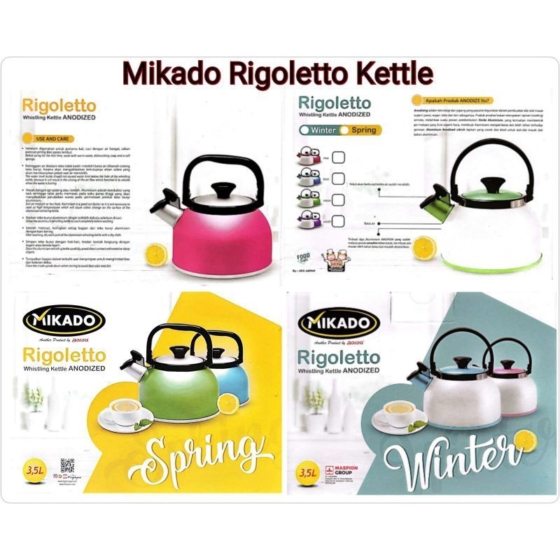 Maspion Mikado Rigoletto Kettle Ceret Bunyi Siul 2.5L 3.5L Teko Air Stainless