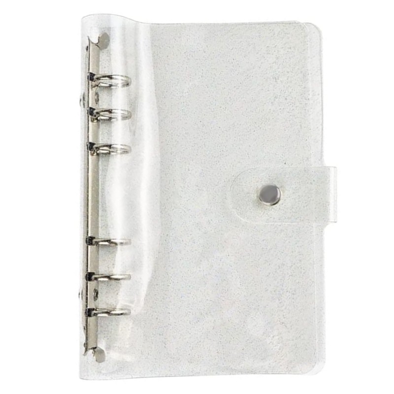 

Clear Glitter Binder Cover Loose-Leaf Folder Soft PVC Notebook Cover A6 Ring Binder with Snap Button Folders Planner Protector