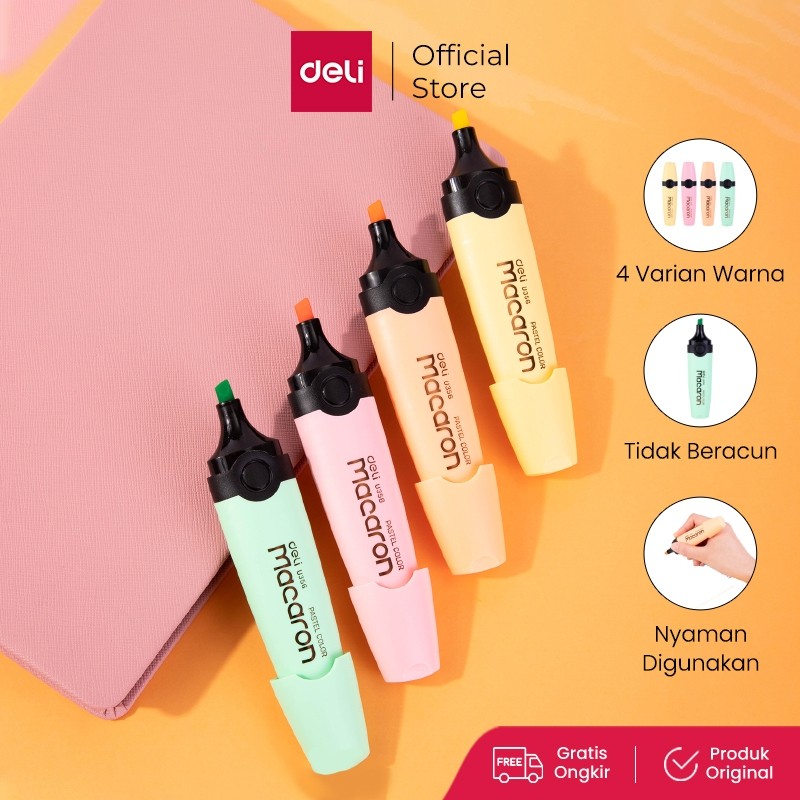 

Deli Macaron Highlighter Mint Green/Honey Yellow/Coral Pink/Peach Orange tidak beracun EU356