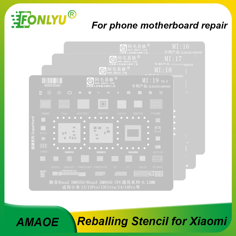 AMAOE MI10-19 BGA Reballing Stencil for Redmi Note10K11 12PRO POCO X3 MT6833V 6877V CPU Tin Planting