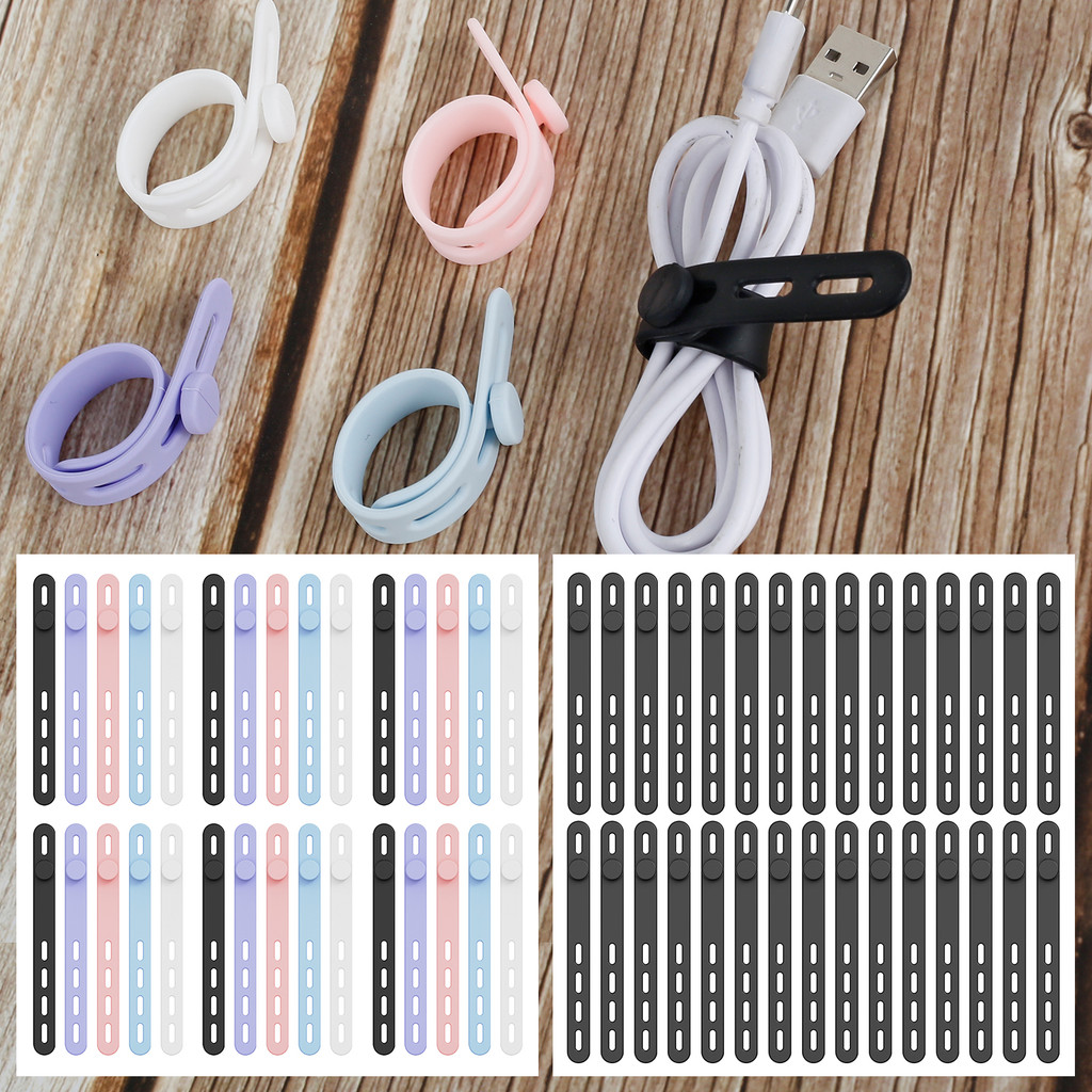 

30Pcs Silicone Cable Ties Adjustable Cable Straps Black/Colorful Cord Organizer Reusable Cable Management Organizer Fastening