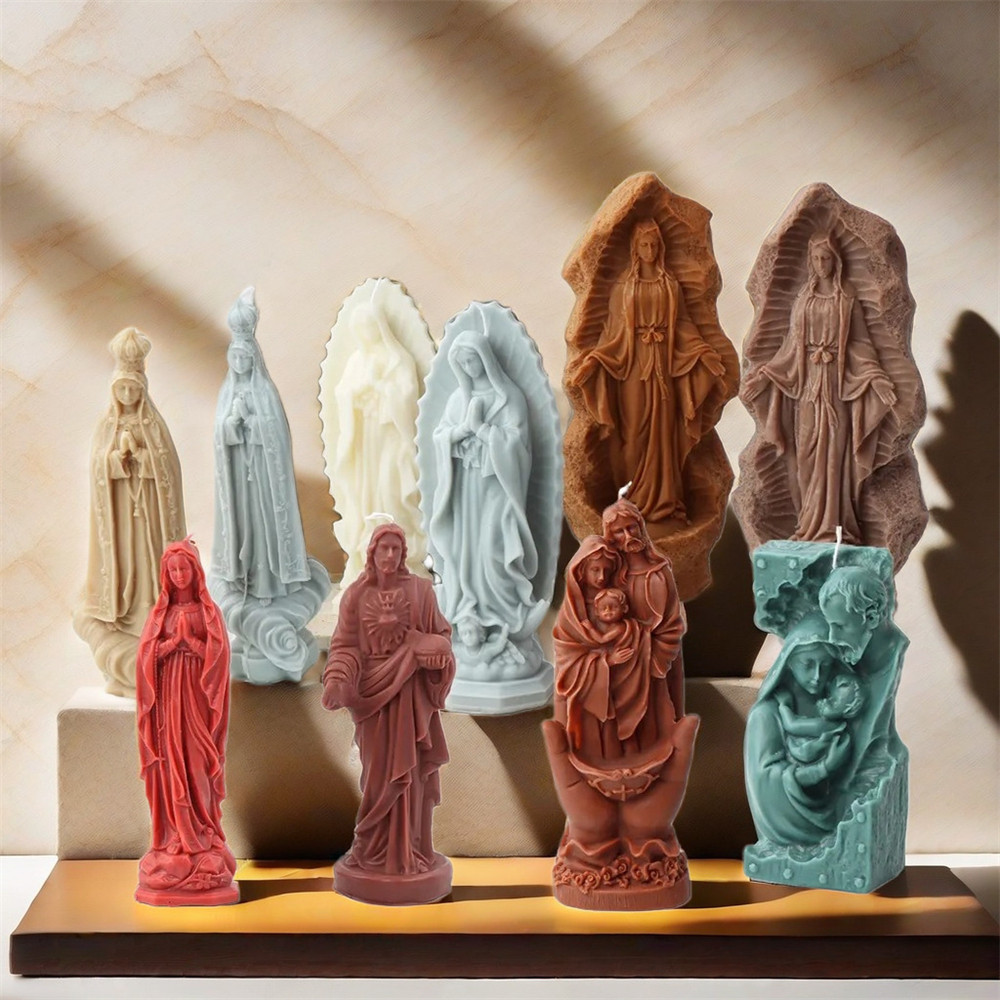 

Jesus and Virgin Mary Silicone Candle Molds DIY Jesus Family Statue Plaster Mold Epoxy Resin Art Making Kit Church Wedding Decor