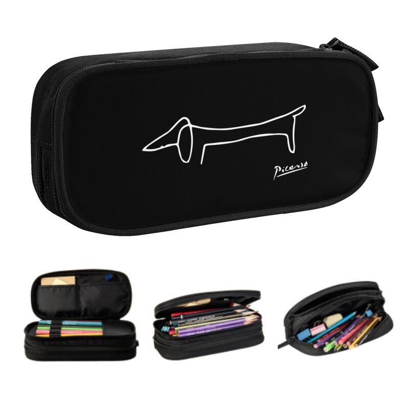 

Cute Pablo Picasso Dachsund Dog Pencil Cases for Boys Gilrs Custom Large Storage Pen Box Bag Stationery