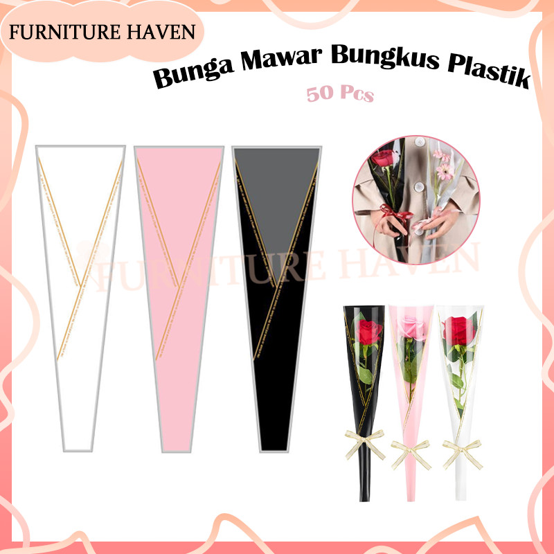 

50 Pcs Single Rose Box/Bunga Mawar Bungkus Plastik /Kantong Bunga Plastik/Single Flower Wrapping Cellophane