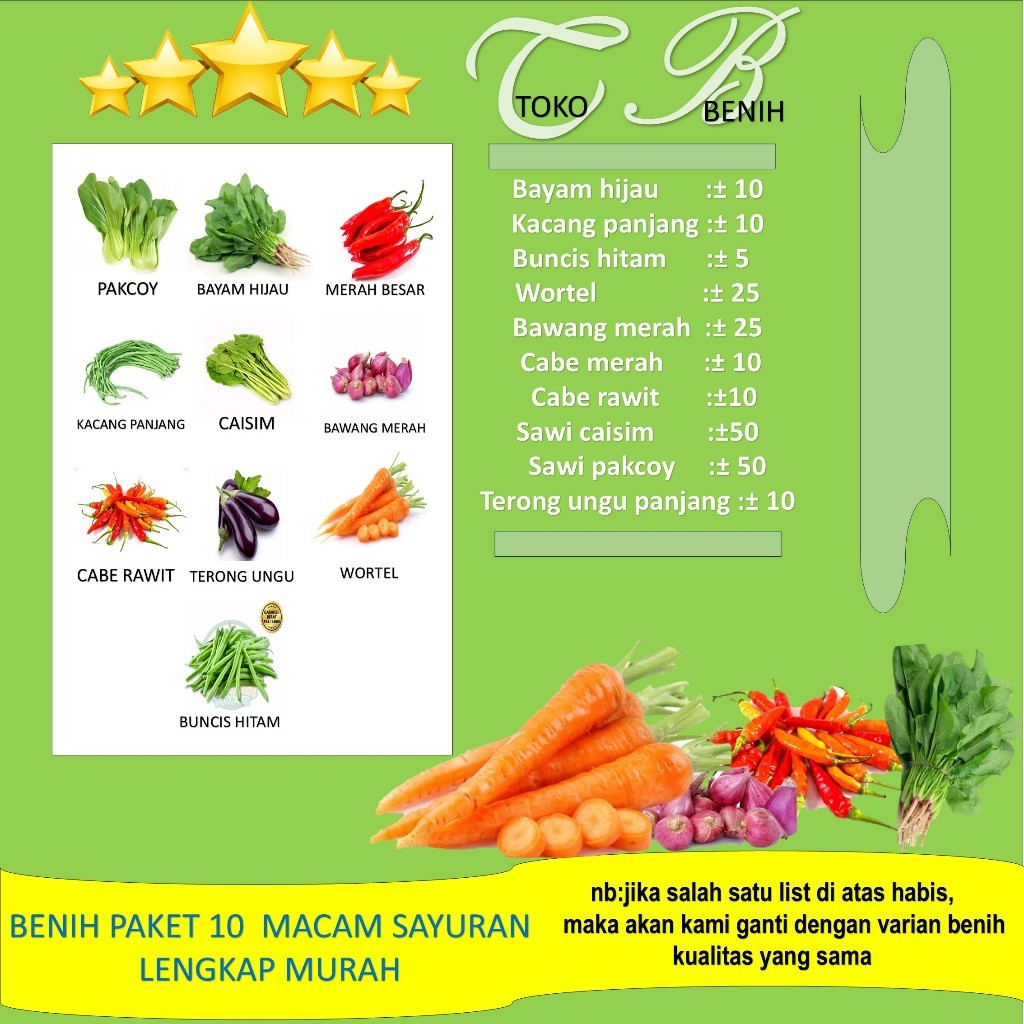 PAKET 10 BENIH BIJI SAYURAN HEMAT MURAH LENGKAP-toko pertanian1 -Berkwalitas