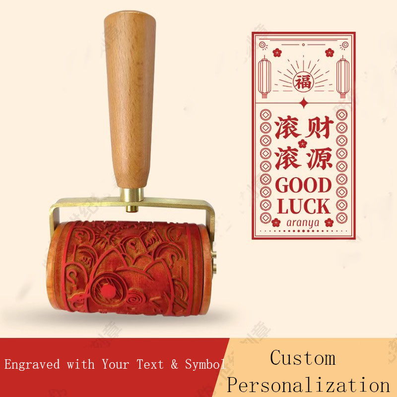 Custom Red Rubber Roller Stamp - Adjustable Text & Logo, Small Handheld Seal Stamp for Documents, Cr