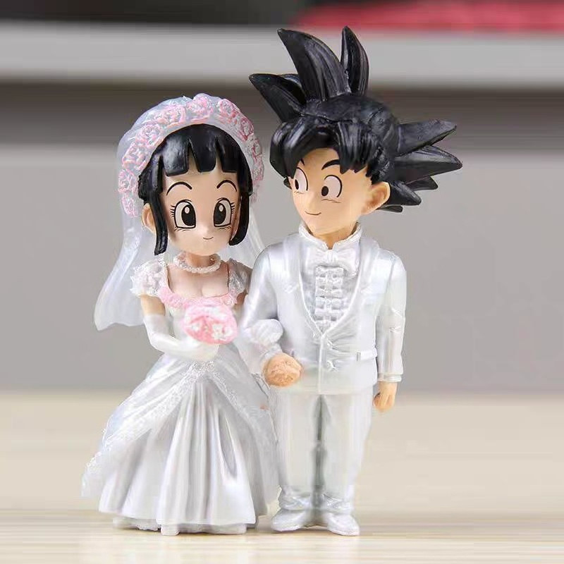 

Dragon Ball Z Anime Figure Son Goku and Chichi Wedding Q Version Action Figure Collection Model Doll Cake Decoration Kids Toys