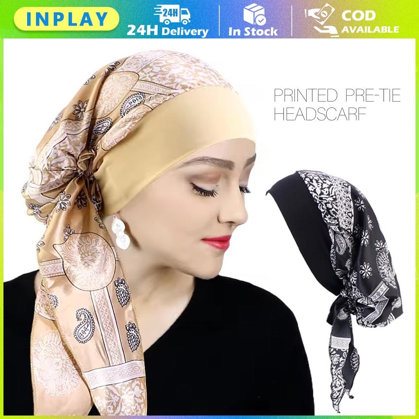 Hijab Turban Instan Qiara Motif Etnik Wanita Dewasa Bahan Jersey Premium Anti Gerah Dengan Tali Adju