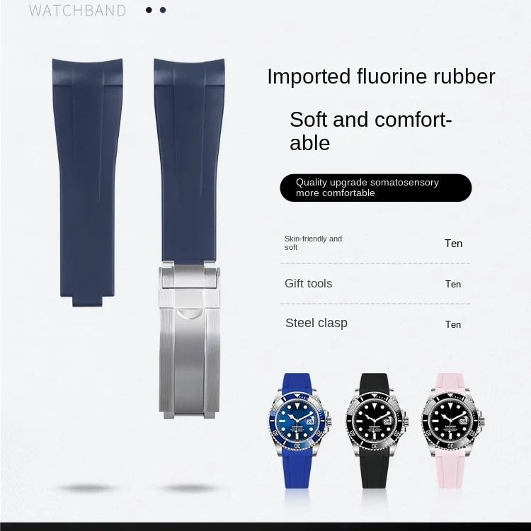 Premium FKM Watch Strap Quick Release Original Logo 20mm Men'sBand for Rolex 41mm Wacth Submariner