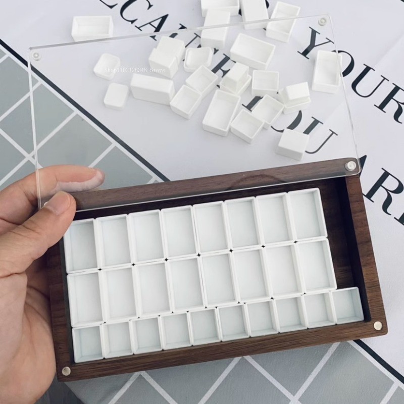 

Walnut Wood Watercolor Paint Storage Box/Solid Wood Palette and Magnetic Acrylic Lid Separate Solid Watercolor Box Art Supplies