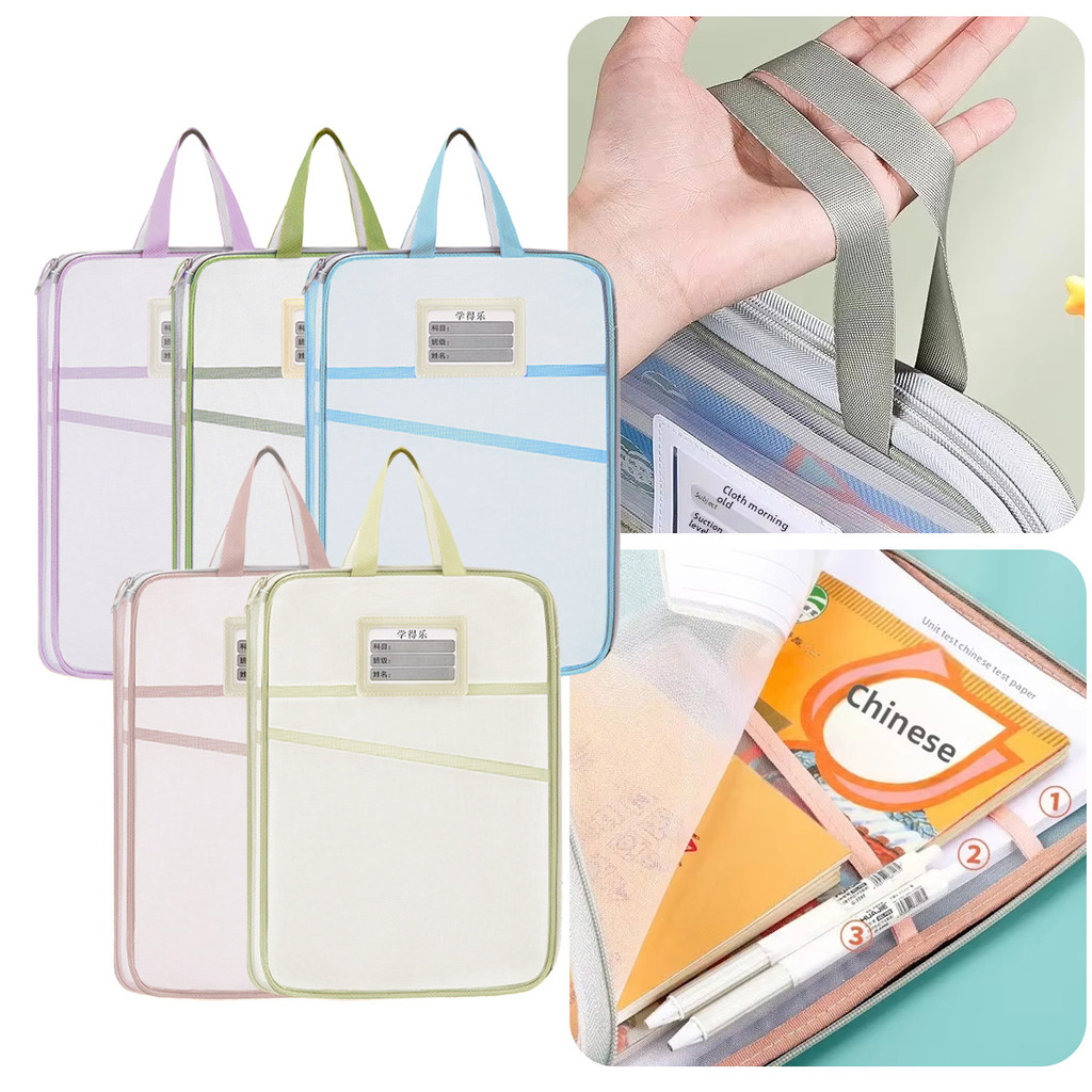 

3Lapis Tas map dokumen resleting Penyimpanan Bag Transparan klasifikasi buku teks Portabel Jaring Bimbingan