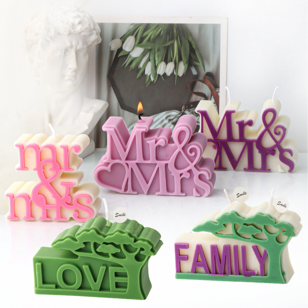 

Mr&Mrs Slogan Candle Silicone Mold 3D Love Family English Letter Slogan Soap Mold DIY Wedding Decor Mold Handmade Festive Gift