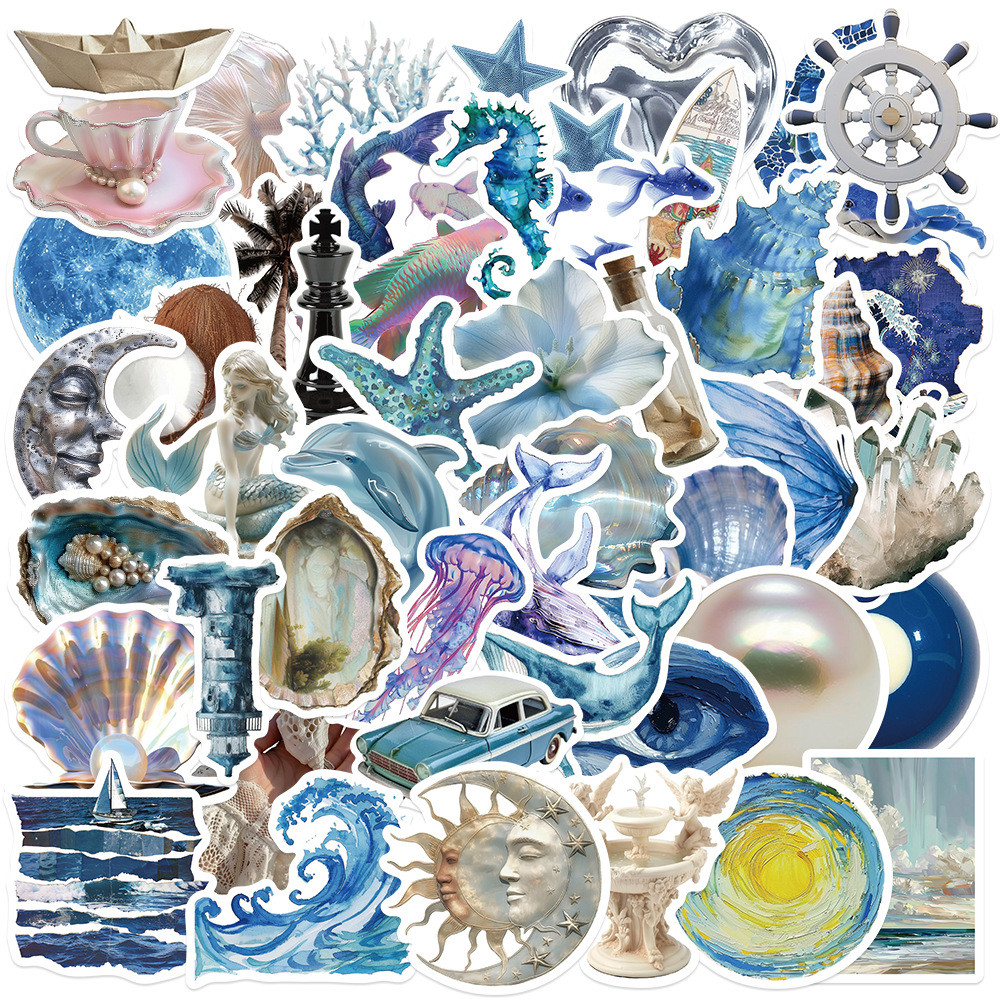 

10/25/50pcs Aesthetic Mixed Blue Ocean Sea World Stickers for DIY Notebook Laptop Phone Suitcase Kids Toy Decals Helmet
