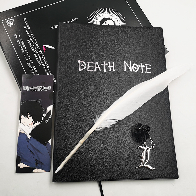 

Anime Notebook Set Anime Death Note L Necklace Night God Notebook Feather Pen Black Diary Book Art Writing Journal Notepad