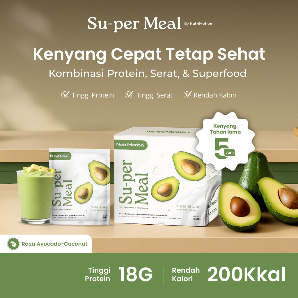 

NutriMotion Su-per Meal Avocado Coconut 1 Box | Meal Replacement Tinggi Serat & Protein dengan Superfood