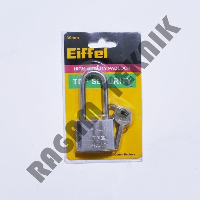 Gembok Eiffel 30mm leher panjang chrome stainless steel rumah pagar