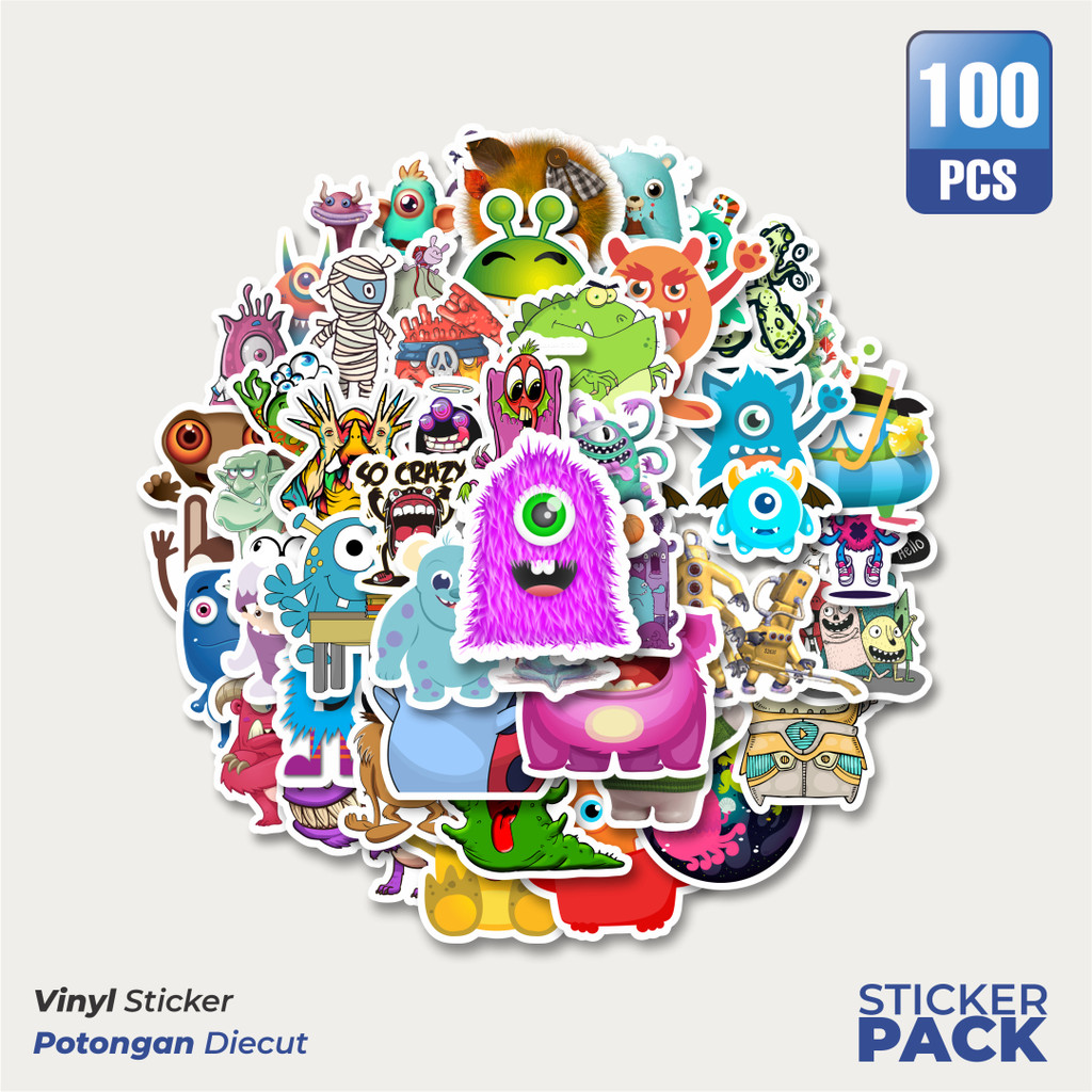 

MURAH 100 PCS Stiker Monster Art Illustration Karakter Mix 2 Waterproof Aesthetic- Untuk Laptop, Motor, dan Helm - Paper Stationery Pack