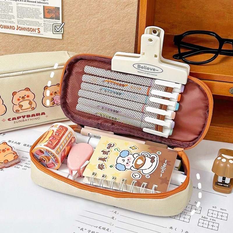 

Black Cat Pencil Bag INS Cartoon Cat Large Capacity Pen Case Kawaii Portable Stationery Bags Students Back to School supplies