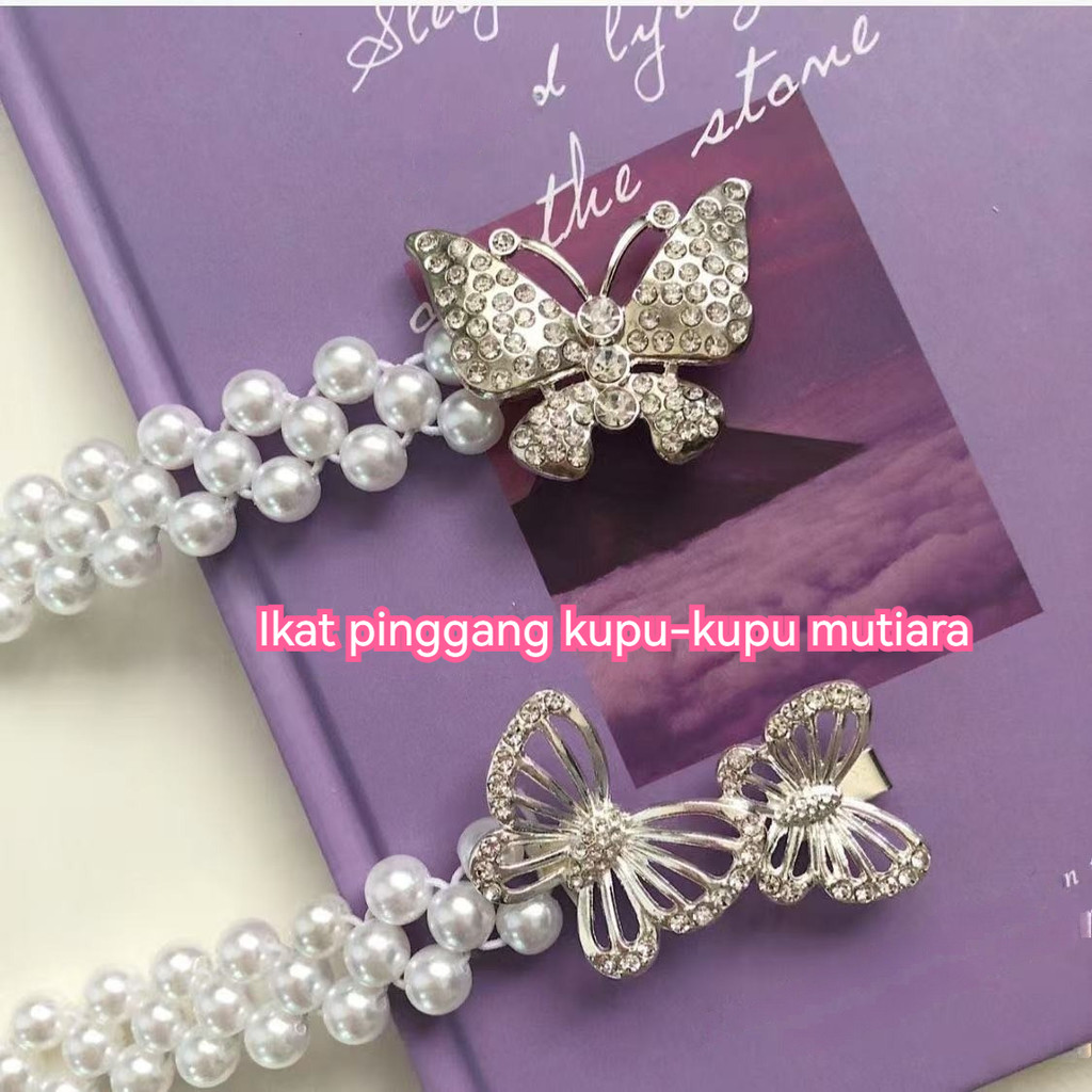 Ikat pinggang gesper mutiara Korea, ikat pinggang wanita, rantai ikat pinggang mode mutiara