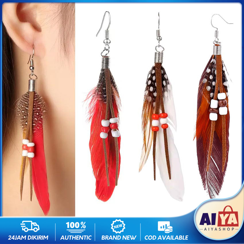 Anting Bulu Vintage Bohemian / Anting Etnis / Anting Jilbab / Anting Pesta Wanita