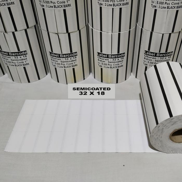 

VIRAL STICKER LABEL BARCODE SEMICOATED BLACK MARK 32 x 18 3 Line Tanpa Gap Isi 5.000 pcs/roll NEW