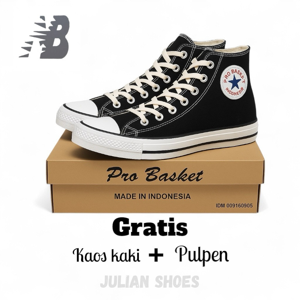 Sepatu Sekolah Pria Wanita NB Basket Tinggi Hitam Putih