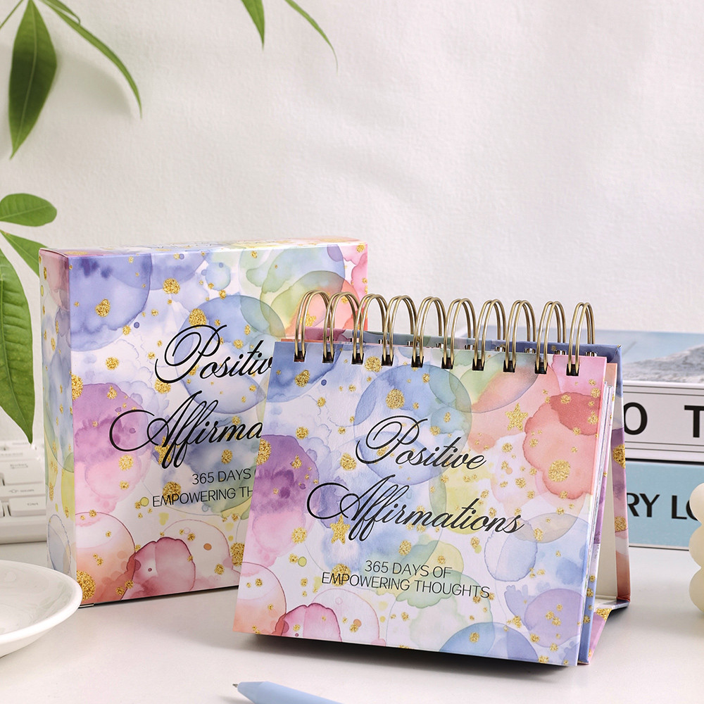 

1 pc 2025 Colorful Calendar Standing Flip Coil Desktop Calendar With Inspirational Quotes Color Inner Pages For School Home