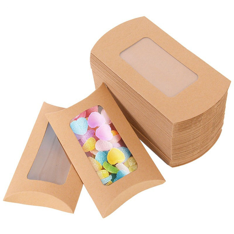 

50Pcs Pillow Candy Box Kraft Paper Gift Packaging Boxes Candy Bags DIY Wedding Birthday Party Decoration