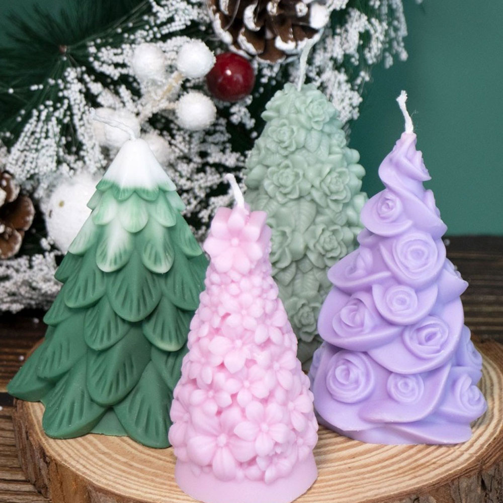 

Tree Silicone Scented Candle Mould Relief Rose Spiral Plant Gypsum Making Tool DIY Resin Mold Winter Home Decor Gifts
