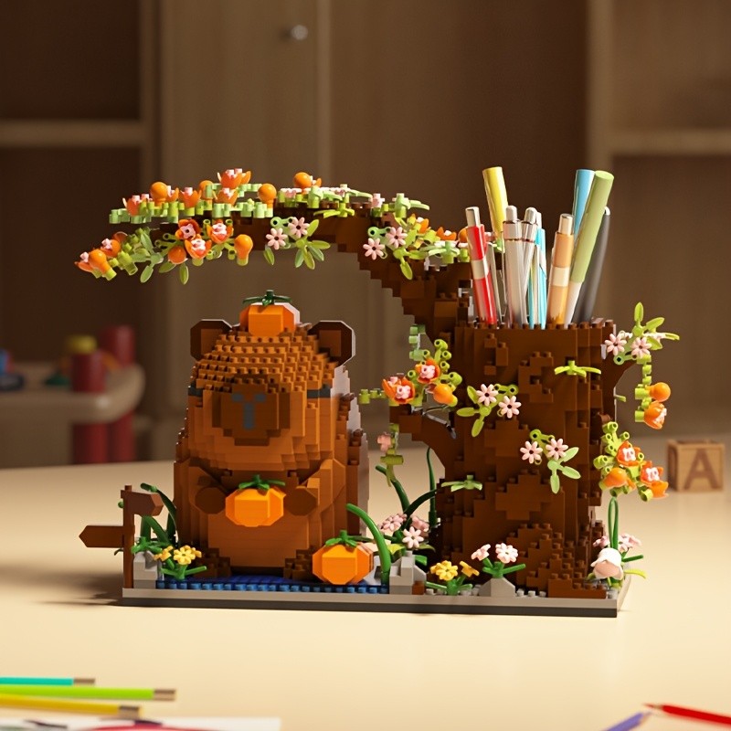 

Capybara Building Block Pen Holder Multi-Function Desk Organizer for Office Supplies Cosmetics Birthday Gift Desktop Decoration