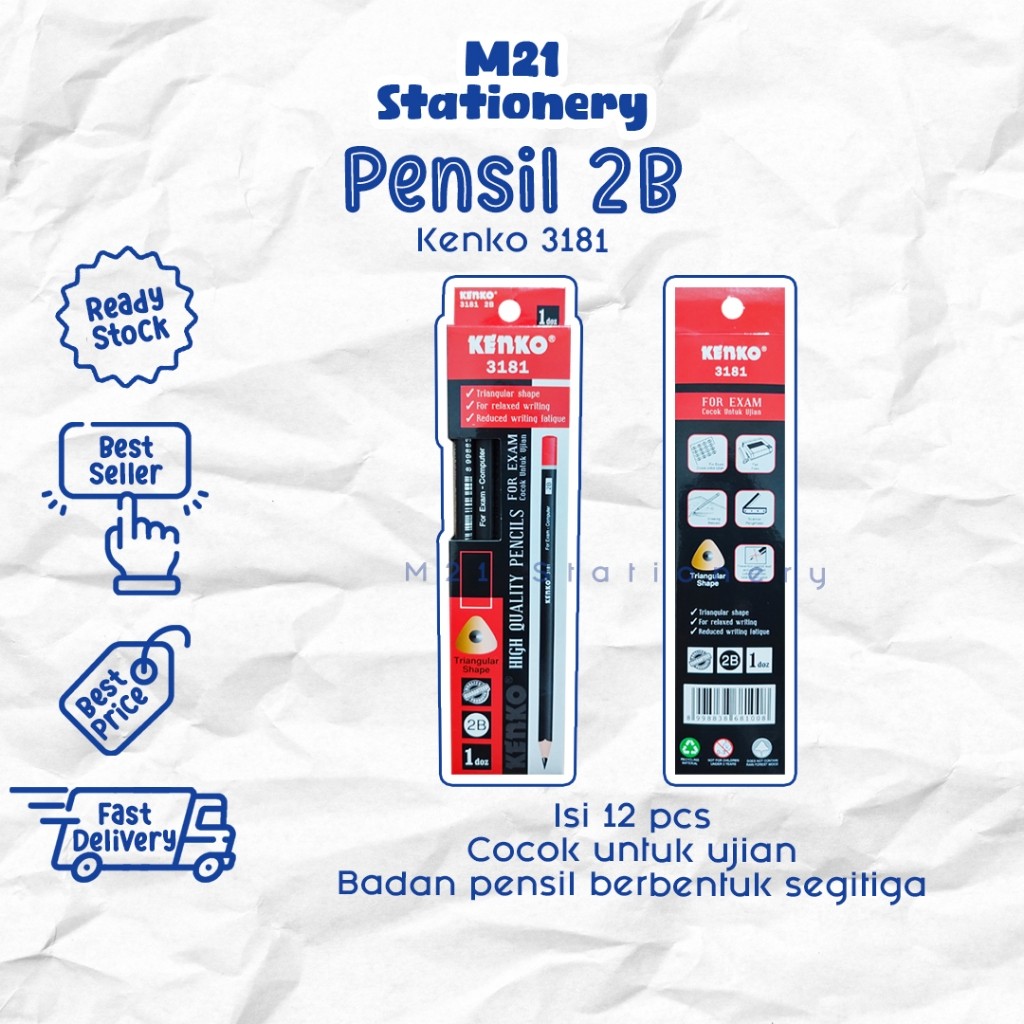 

(12 PCS) PENSIL 2B KENKO 3181 / PENCIL KAYU PENA GRAPHITE UJIAN MENGGAMBAR SKETCH MURAH