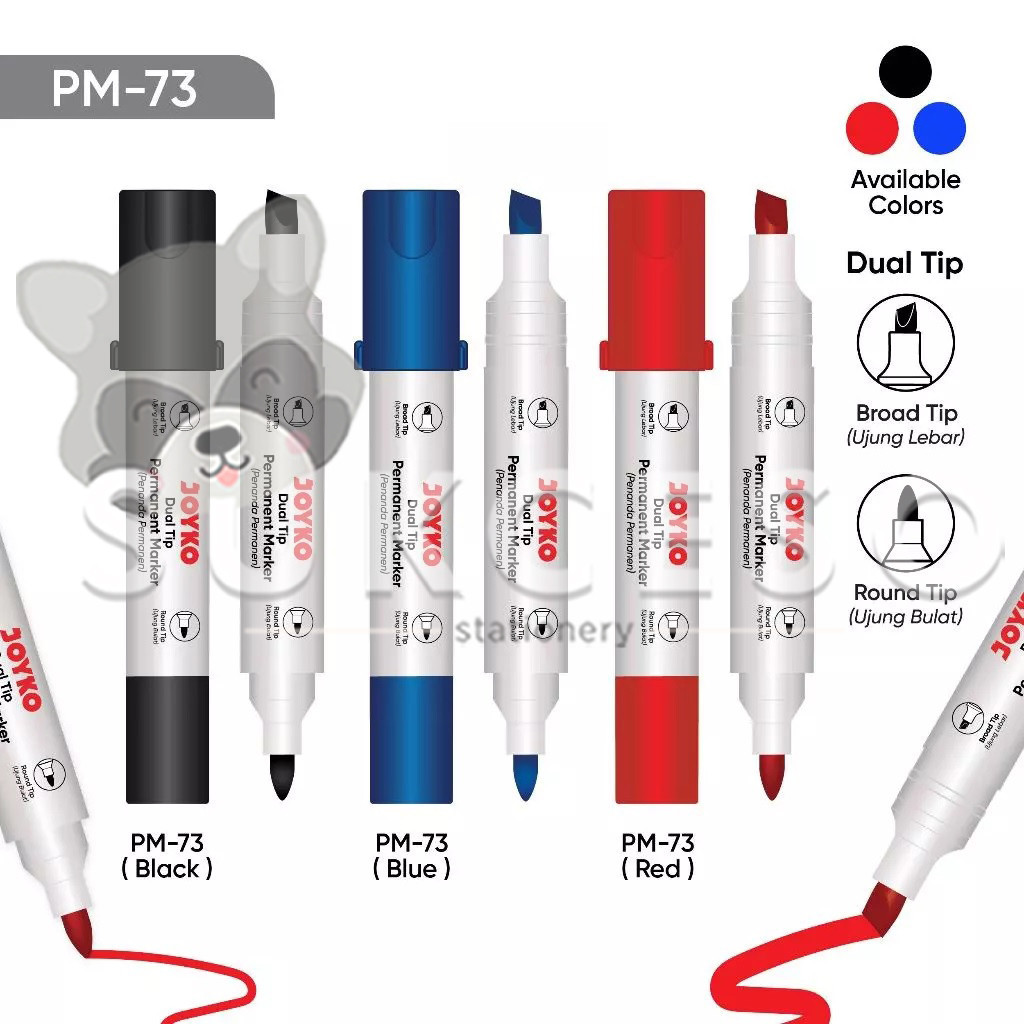 

JOYKO Permanent Marker PM-73 Dual Tip Spidol 2In1 Permanen Tahan Air