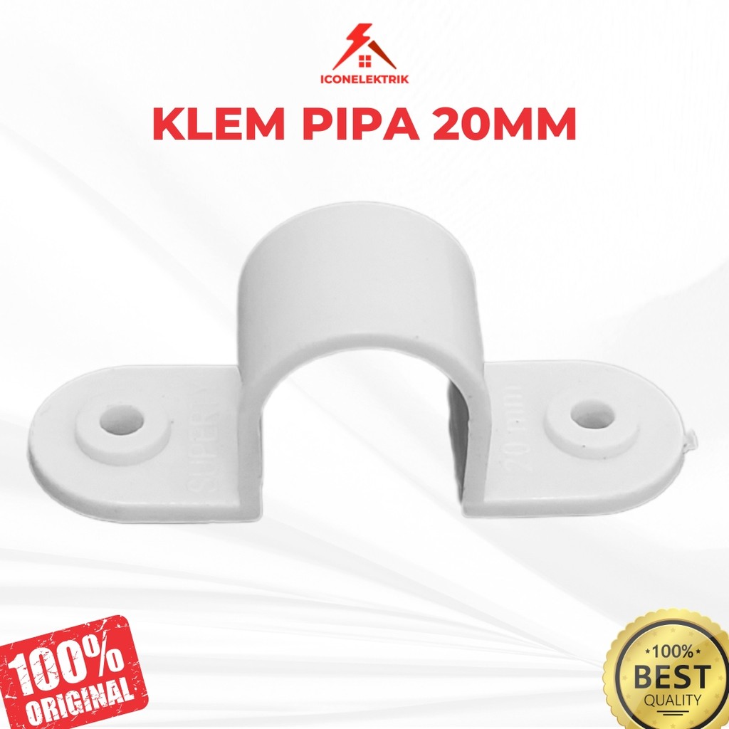Klem Pipa Listrik 20mm Putih – Penjepit Pipa PVC & Kabel