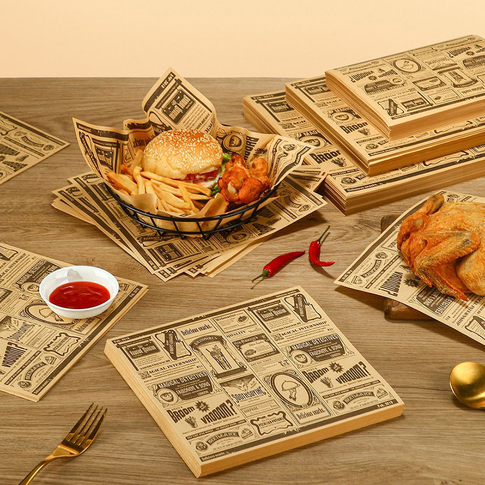 

50Pcs Oil-absorbing Paper American Vintage Oil-proof Paper Pattern Pad Paper Food Grade Bread Candy Fries Oil Paper Kitchen Tool