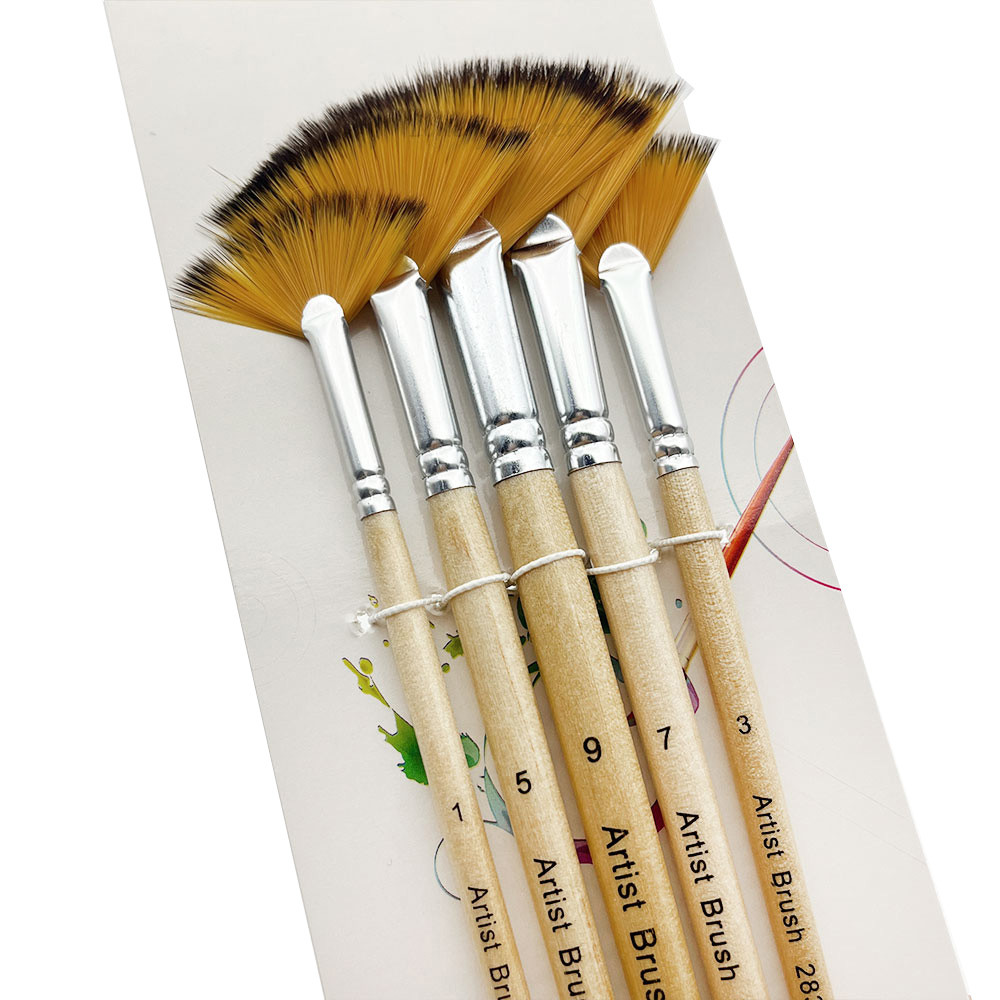 

5pcs Artist Fan Paint Brushes Set- Soft Anti-Shedding Nylon Hair Wood Handle Paint Brush Set for Acrylic Watercolor Oil