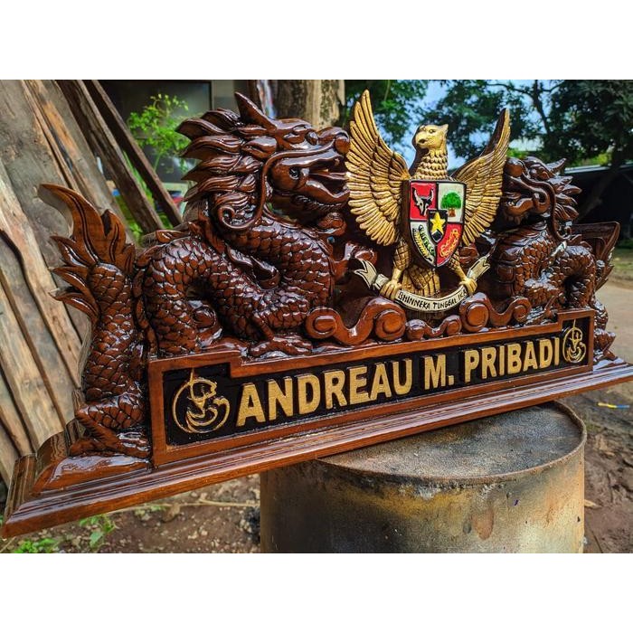 PAPAN NAMA + PAPAN NAMA MEJA + PAPAN NAMA UKIR + 2 NAGA LOGGO GARUDA