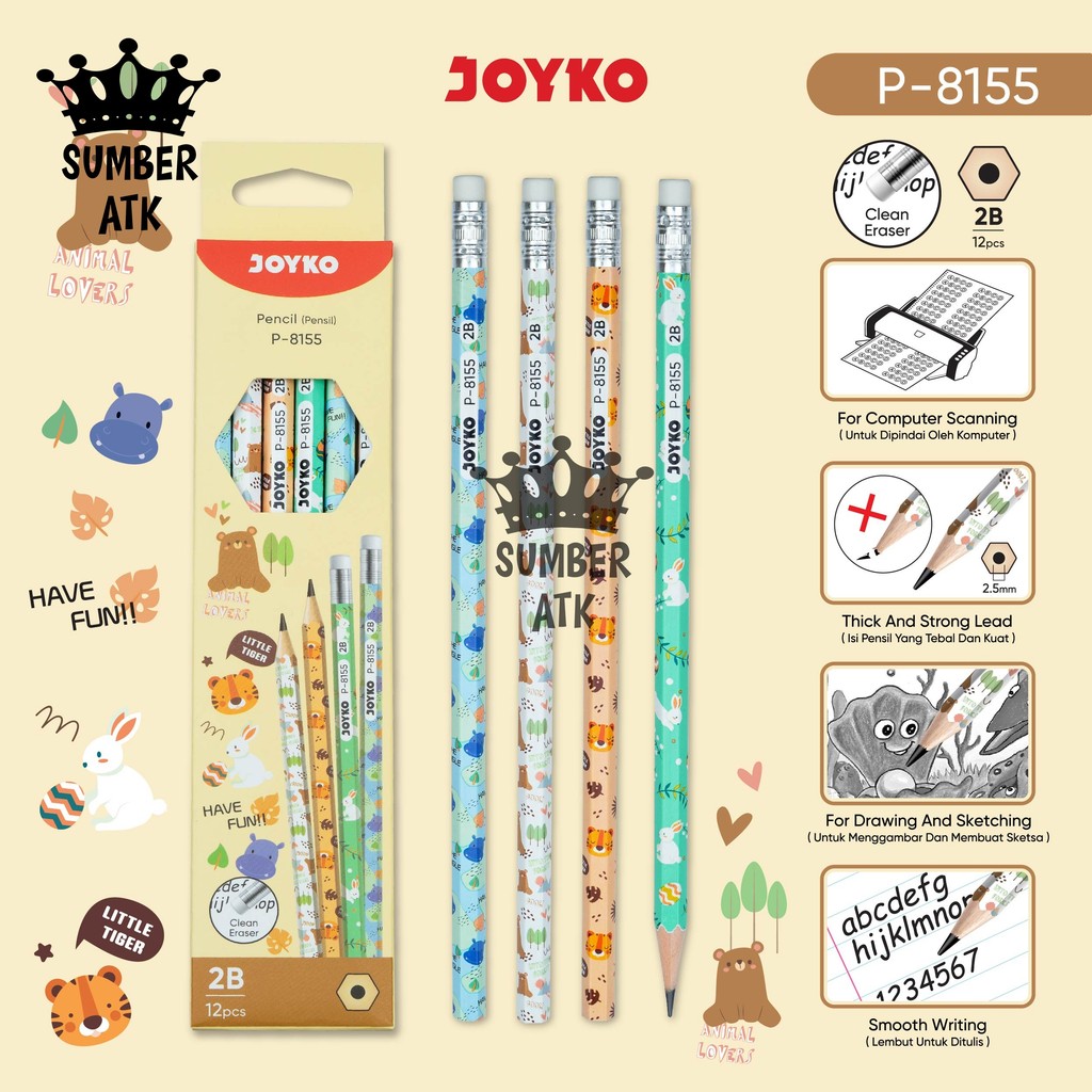 

Pencil Pensil Joyko P-8155 2B 1 Box 12 Pcs Animal Lovers