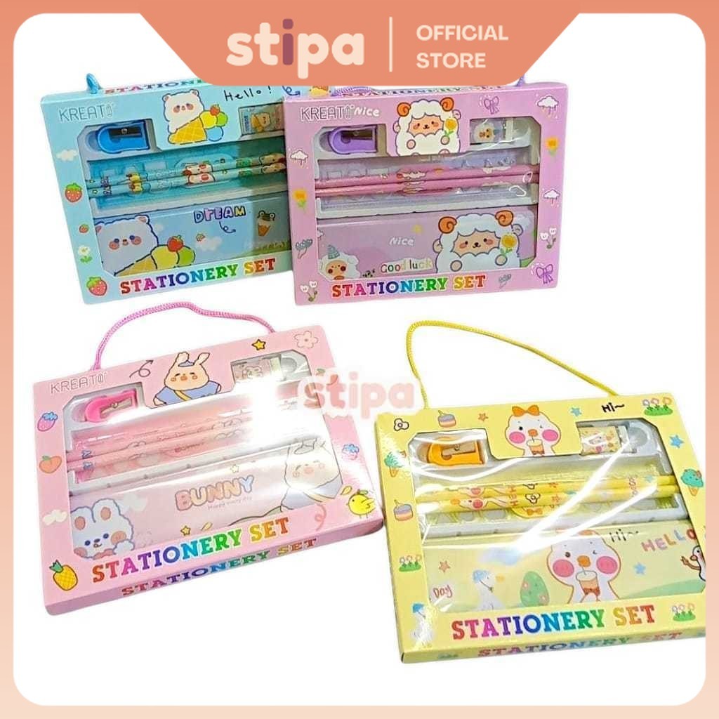 

STIPA Set Stationery Alat Tulis Pensil Penghapus Rautan Penggaris Kotak Pensil ATK Alat Tulis Sekolah Kantor Kado Souvenir Ulang Tahun Anak