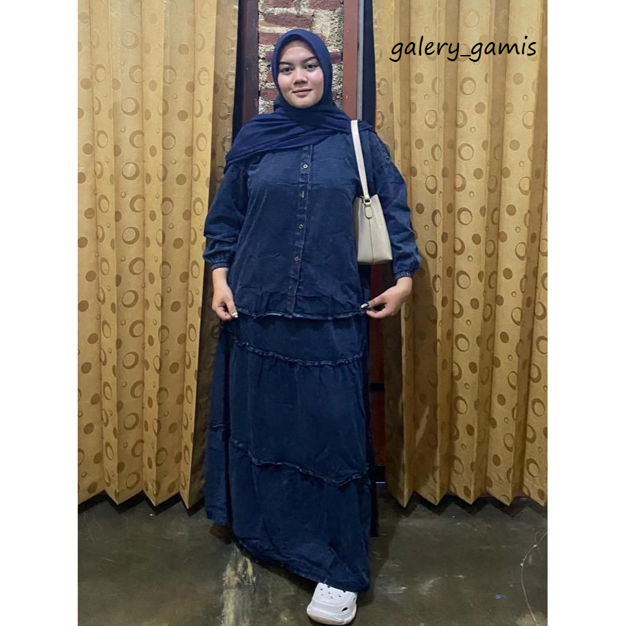 Setelan Rok Jeans Premium Bahan Tebal Tidak Kaku Setelan Jeans Size Jumbo