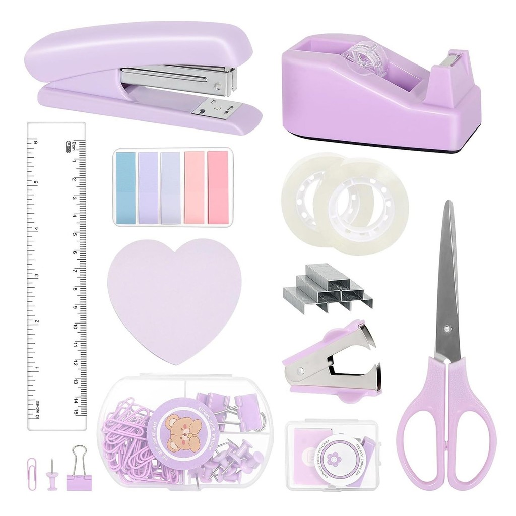 

‌Premium Pink Office Stationery Set with Staple Remover School Supplies Kit for Girls Desk Organization Cute Study Accessories