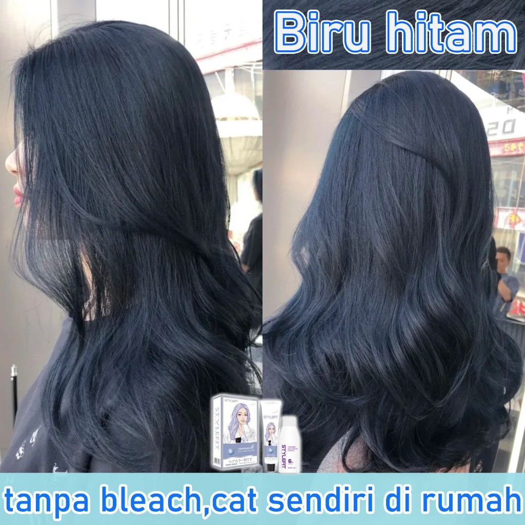 【Tanpa bleach korean style】STYLE FIT Biru hitam cat rambut 200ml cat sendiri di rumah(cat rambut,hai